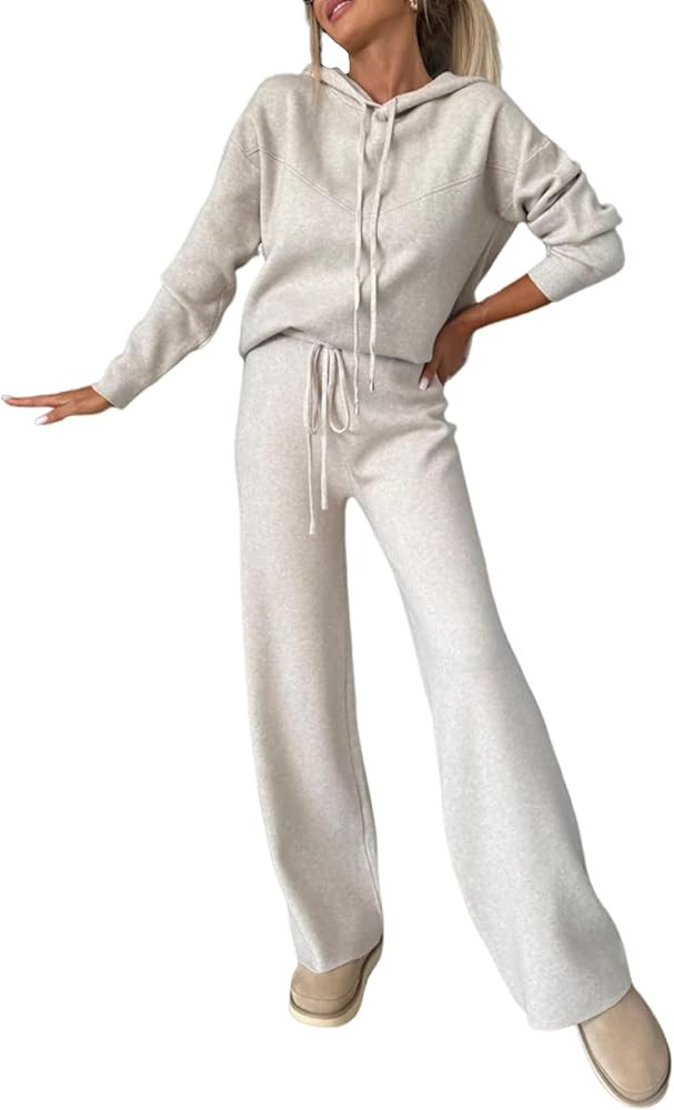 Womens Sweat Set 2 Piece Lounge Sets Comfort Hoodie Wide Leg Pants Matching Sweatsuits | Amazon (US)