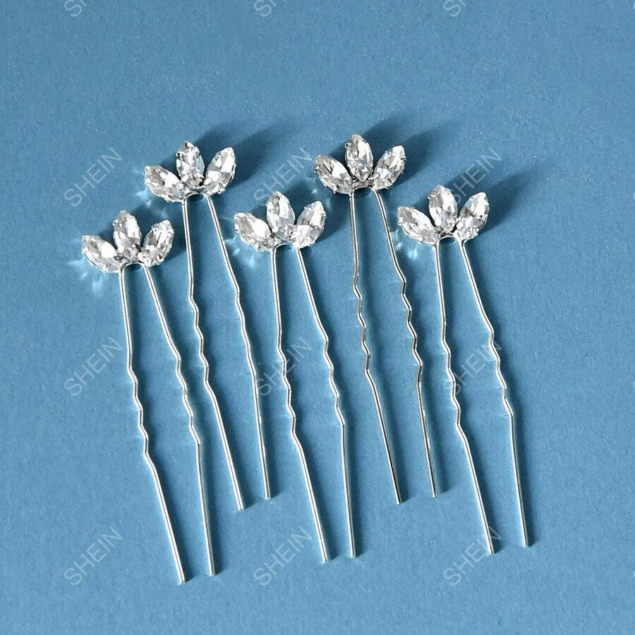 5 Peças Grampos de Cabelo com Folhas de Vidro Strass Prateados Feitos à Mão para Mulheres, Ace... | SHEIN