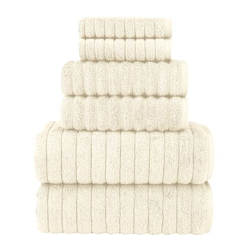 Elegant Comfort 100% Turkish Cotton Corduroy Ribbed Luxury Bath Towels 6-Piece Set, Premium Feel ... | Amazon (US)