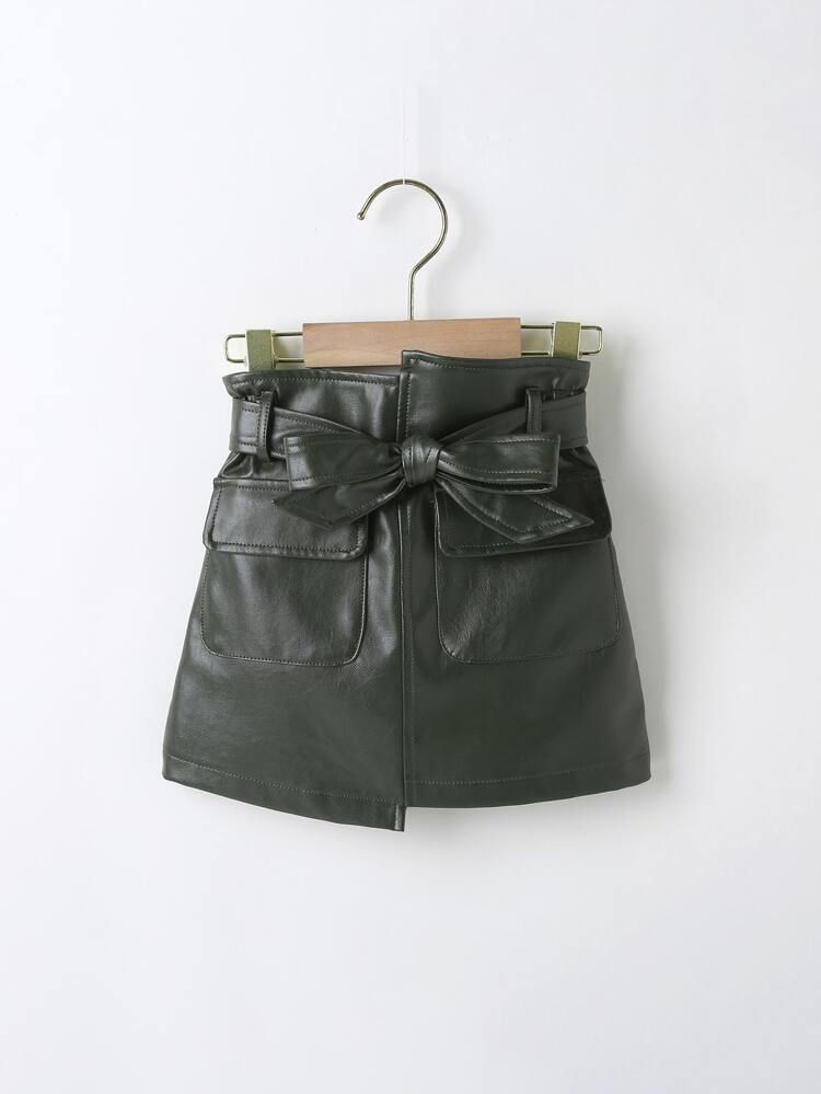 Toddler Girls Flap Pocket Belted PU Skirt | SHEIN
