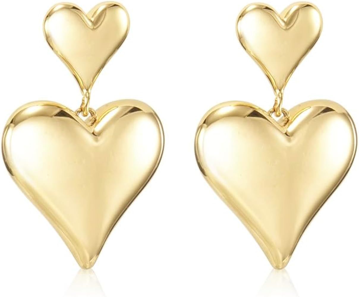 Mierfyni Gold Heart Earrings Dangle, Big Heart Dangle Earrings for Women, Sparkly Large Heart Sha... | Amazon (US)