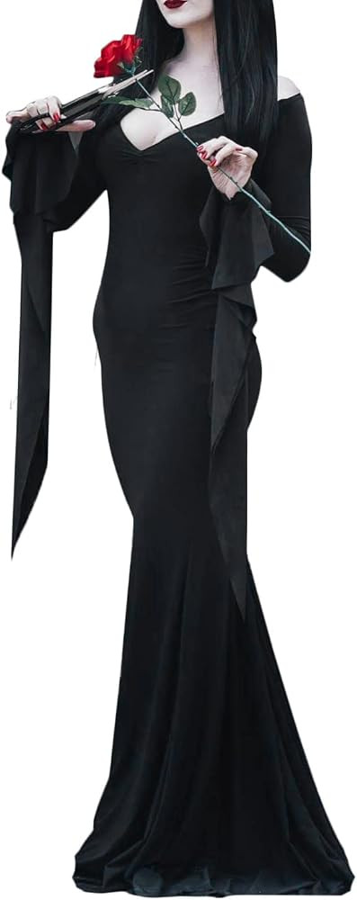 Morticia Addams Costume Dress for Women Halloween Costumes Cosplay Long Sleeve Family Pugsley Dre... | Amazon (US)