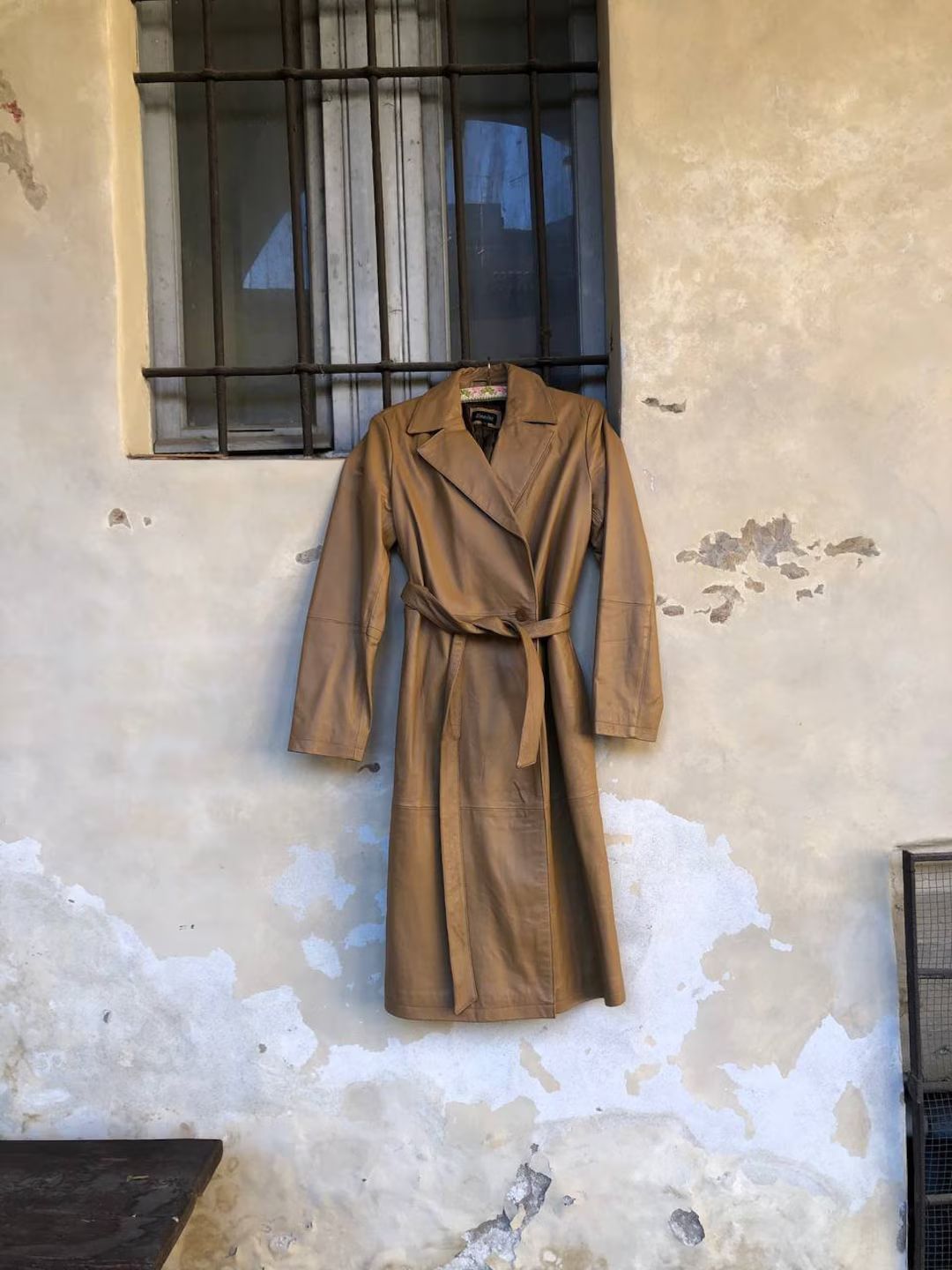 Italian Vintage Camel Leather Trench Coat - Etsy Canada | Etsy (US)