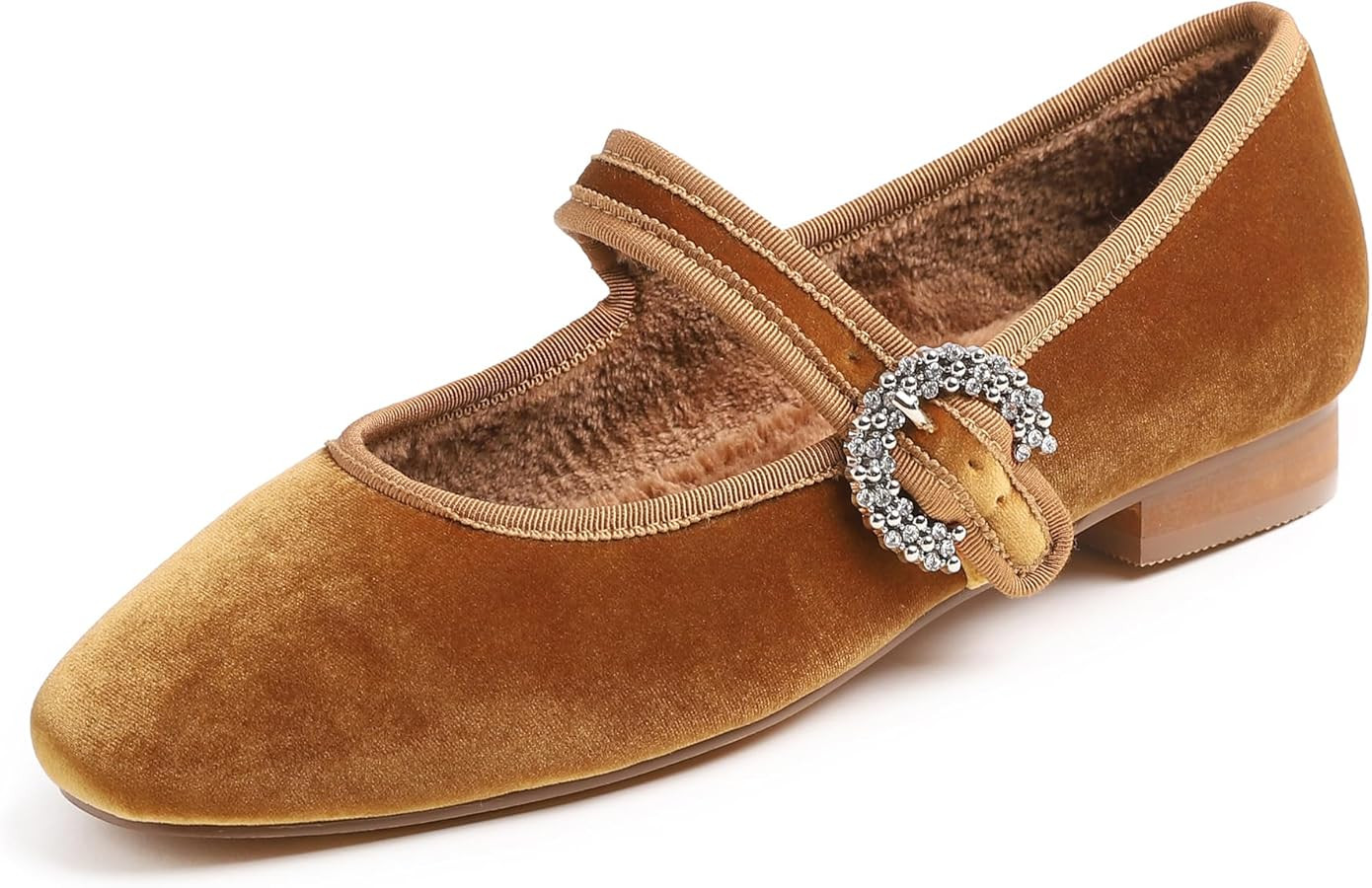 FEVERSOLE Women's Mary Jane Fashion Square Toe Easy Buckle Low Heel Slip On Flats | Amazon (US)