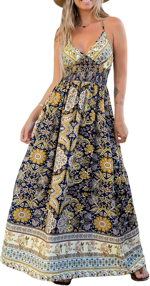 CUPSHE Womens Summer Maxi Dress 2026 Sleeveless Long Sundresses Spaghetti Strap Flowy Boho Beach ... | Amazon (US)