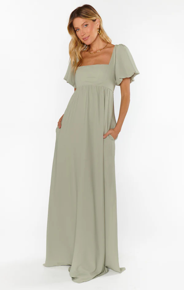 Nora Maxi Dress ~ Moss Green Crisp | Show Me Your Mumu