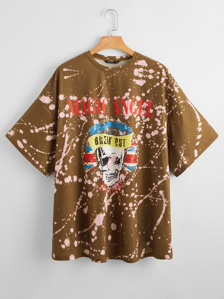 SHEIN Plus Skull and Letter Graphic Drop Shoulder Top | SHEIN