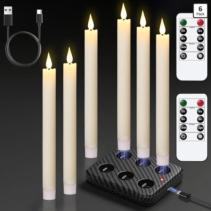 GenSwin Rechargeable Flameless Taper Candles Charging Base & 2 Remote Ivory | Amazon (US)