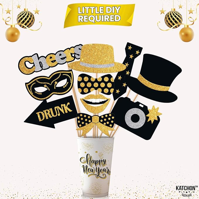 KatchOn, Glitter New Years Photo Booth Props 2025 - Pack of 35, New Years Photo Props | NYE Photo... | Amazon (US)