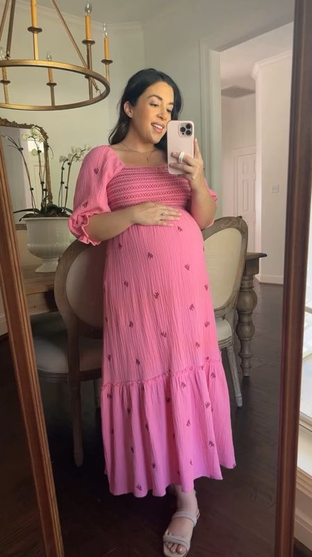 Bright pink and beautiful spring or summer gauze dress! So comfortable and perfect for all trimesters of pregnancy. Dress with run true to pre baby sizes.

#LTKbump #LTKVideo #LTKbaby