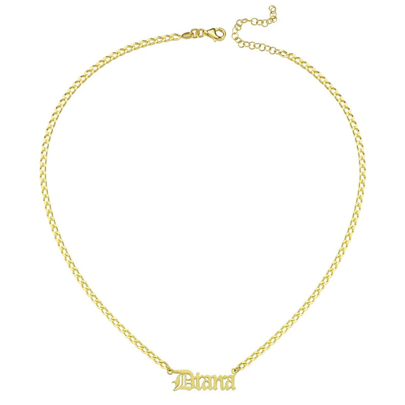 Custom Old English Nameplate Necklace on Link Chain | The Sis Kiss