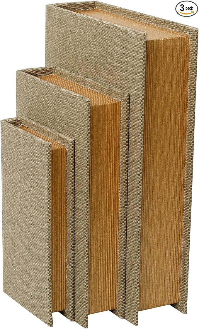 Decorative Book Boxes Set of 3 – Modern Faux Linen & Wood Hidden Storage for Coffee Table – S... | Amazon (US)