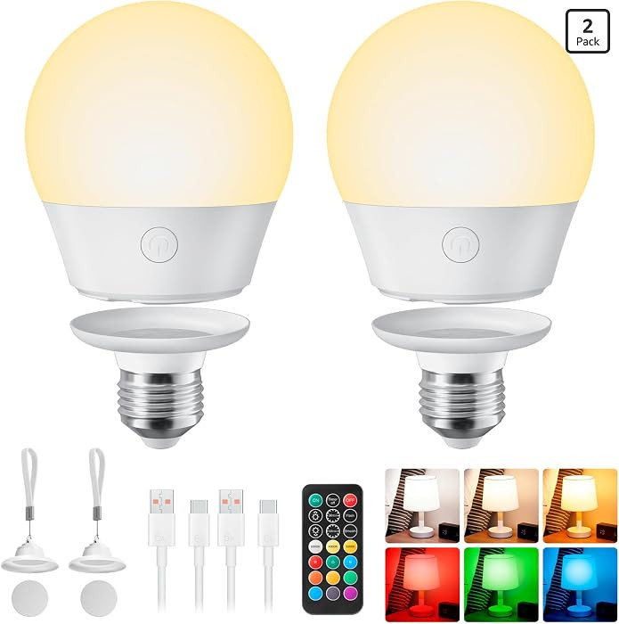 Brightown E26 Rechargeable Light Bulb with Remote and Timer | Amazon (US)
