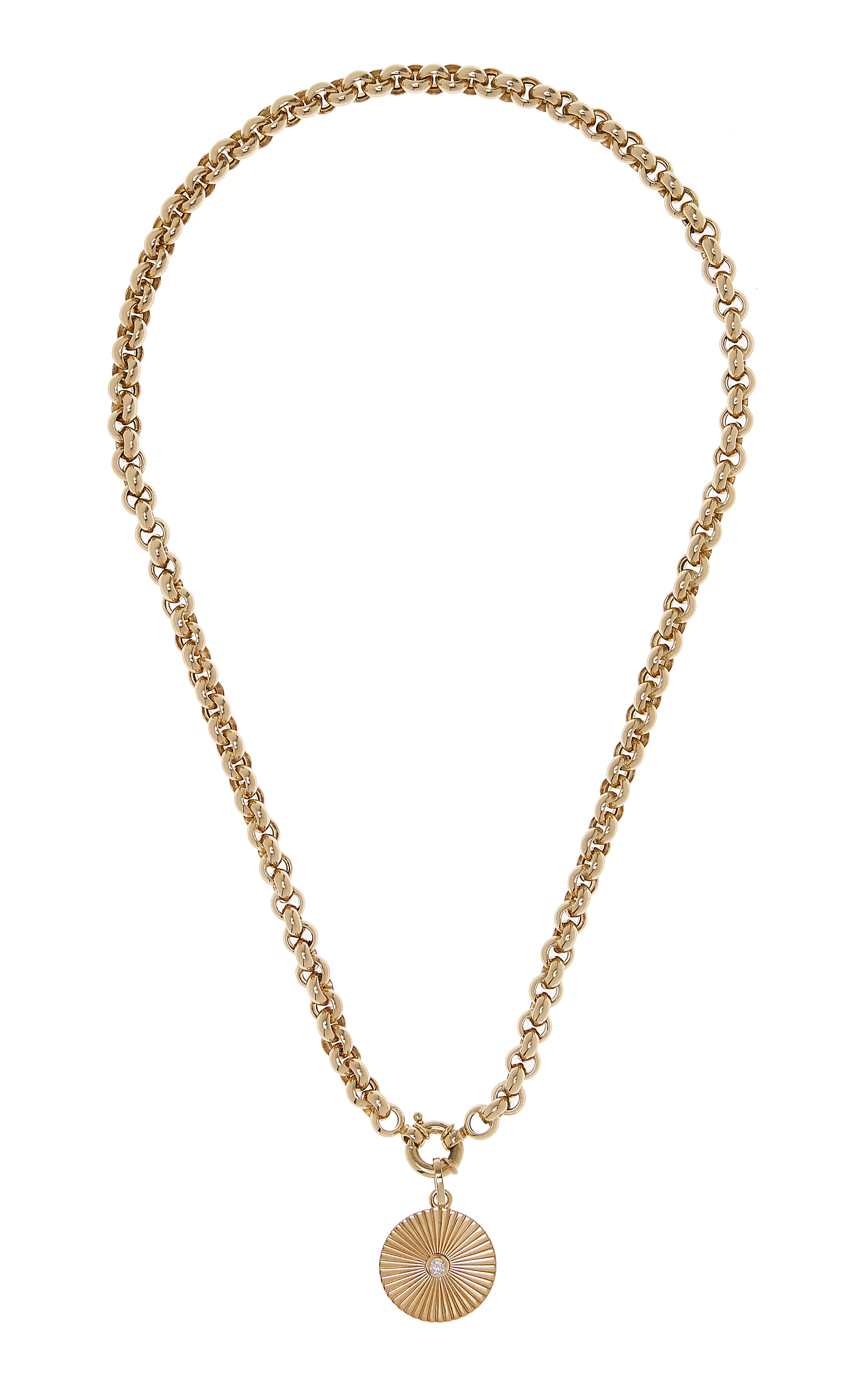 14K Yellow Gold Diamond Rays Chunky Rolo Chain Necklace | Moda Operandi (Global)