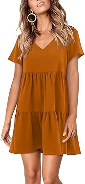 Amoretu Women Summer Tunic Dress V Neck Casual Loose Flowy Swing Shift Dresses | Amazon (US)