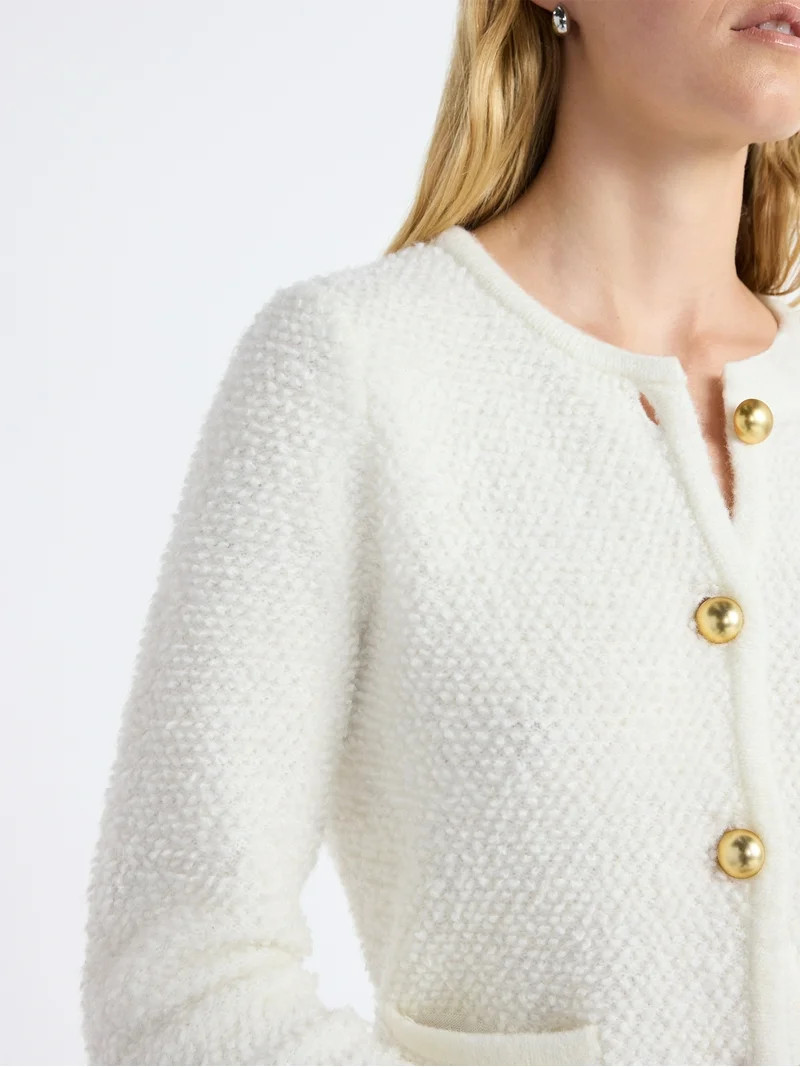 Free Assembly Women's Nubby Cardigan with Welt Pockets, Midweight, Sizes XS-XXL | Walmart (US)