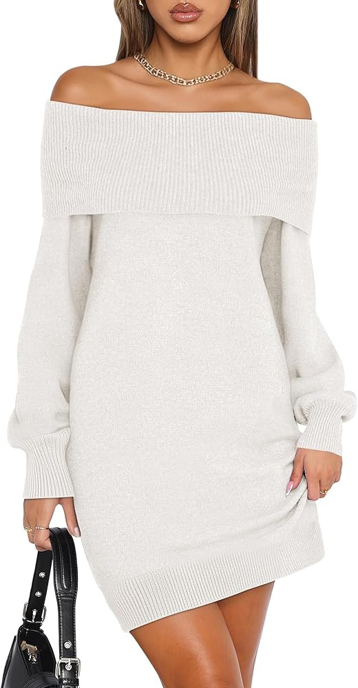 ANRABESS Womens Off The Shoulder Sweater Dress Casual Loose Knit 2025 Fall Winter Trendy Long Sle... | Amazon (US)