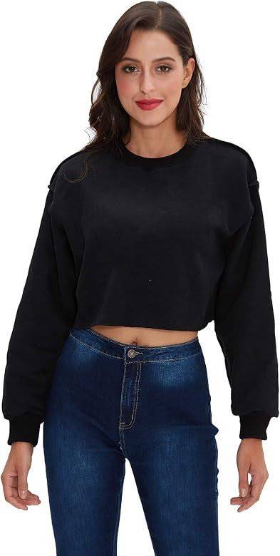 Women Pullover Cropped Hoodies Long Sleeves Sweatshirts Casual Crop Tops for Spring Autumn Winter | Amazon (US)