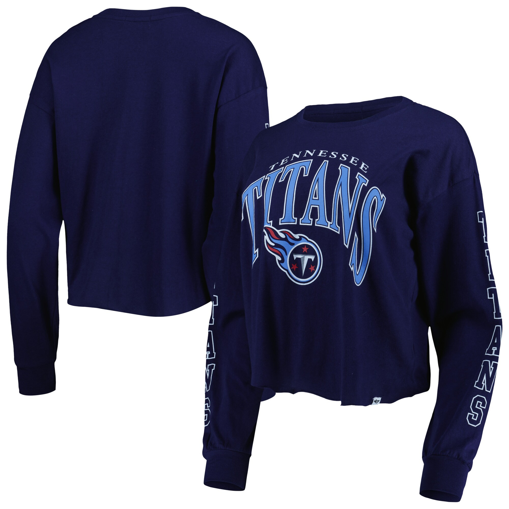 Tennessee Titans '47 Women's Skyler Parkway Cropped Long Sleeve T-Shirt - Navy | Fanatics