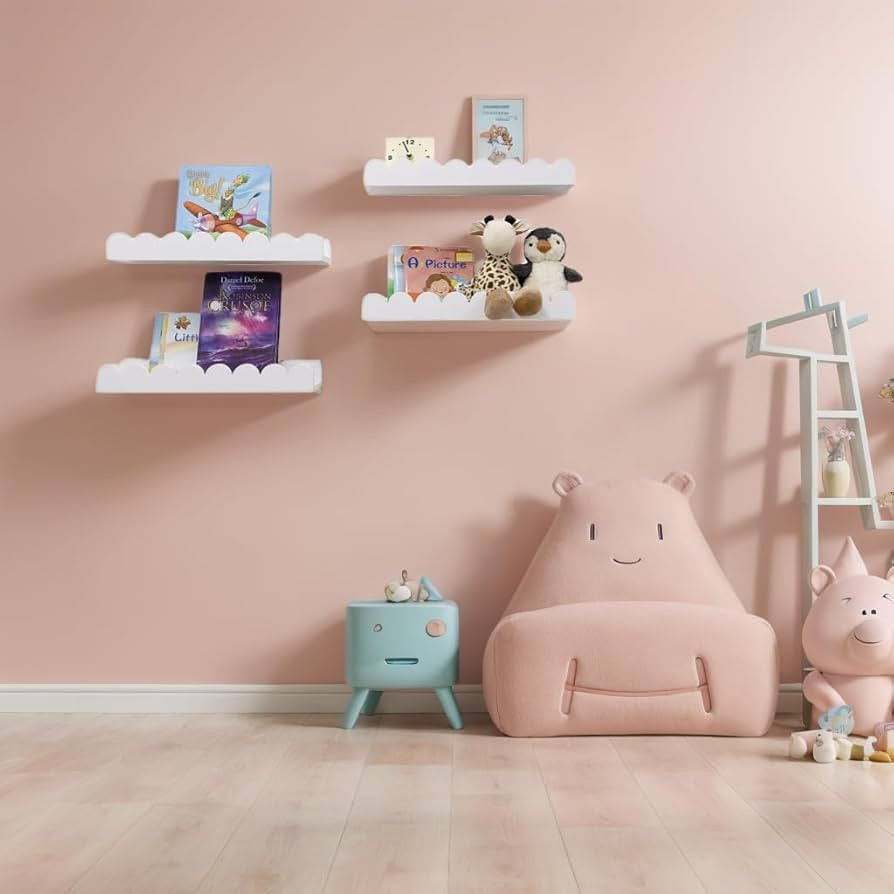 Scalloped Shelves for Nursery - Wall Book Shelves for Bedroom Kids, Nursery Bookshelf for Wall Se... | Amazon (US)