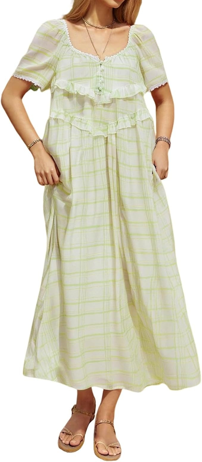 Women's Backless Maxi Dress Short Sleeve Casual Long Flowy Summer Beach Vacation Maxi Dress with ... | Amazon (US)