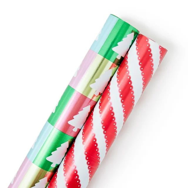 Packed Party "Candy Cane Trees" 2 Pack Christmas Gift Wrap;; 10 Gift Tag Stickers;; Red, Green, G... | Walmart (US)