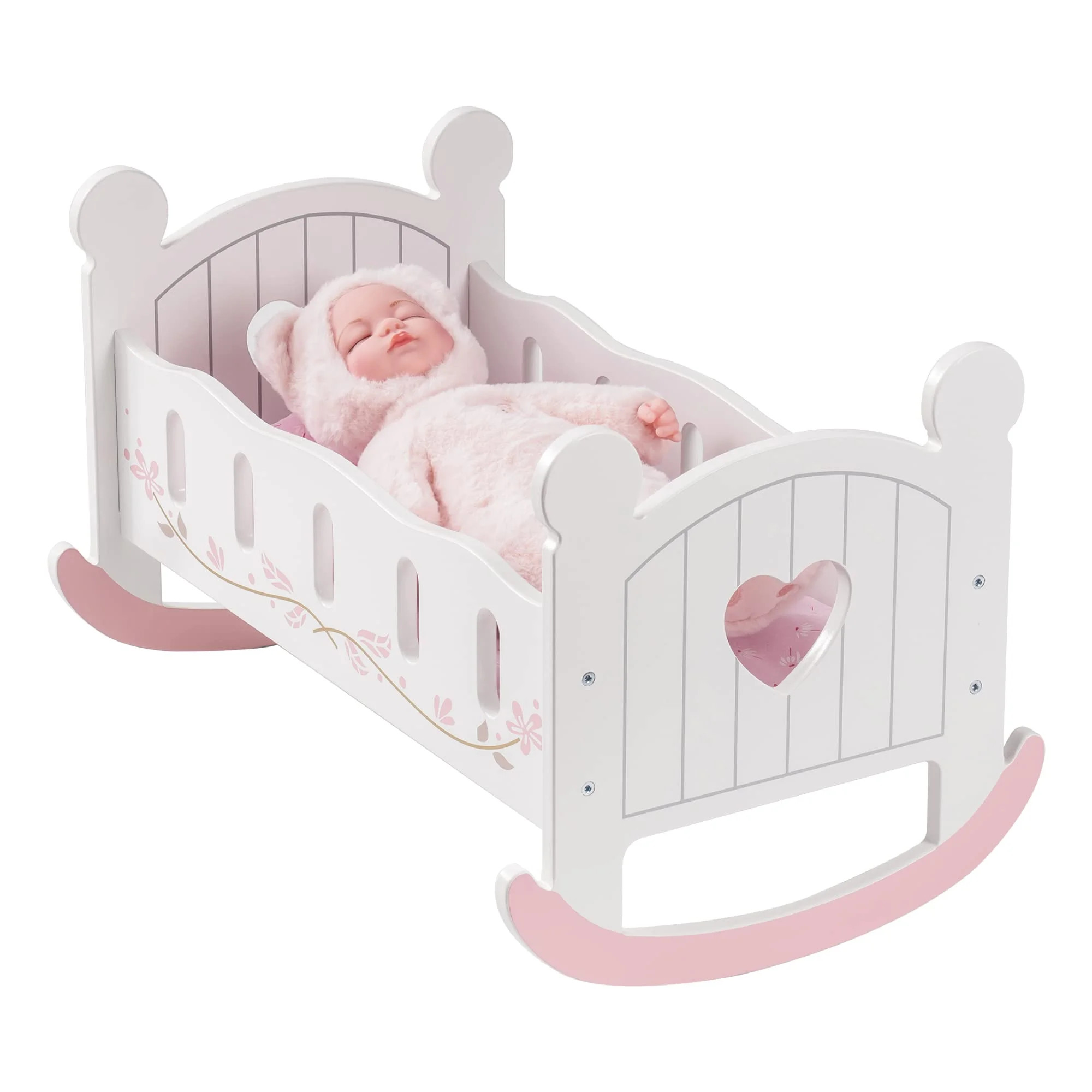 ROBUD Wooden Doll Cradle Rocking Baby Crib Bed,Toys for Dolls Girl,Fits Dolls up to 18 inches,Whi... | Walmart (US)