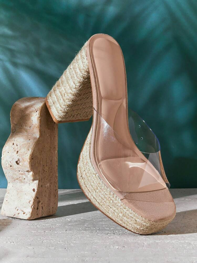 SHUZIA Women's Minimalist Clear Espadrilles Platform Slide Sandals Summer Shoes | SHEIN