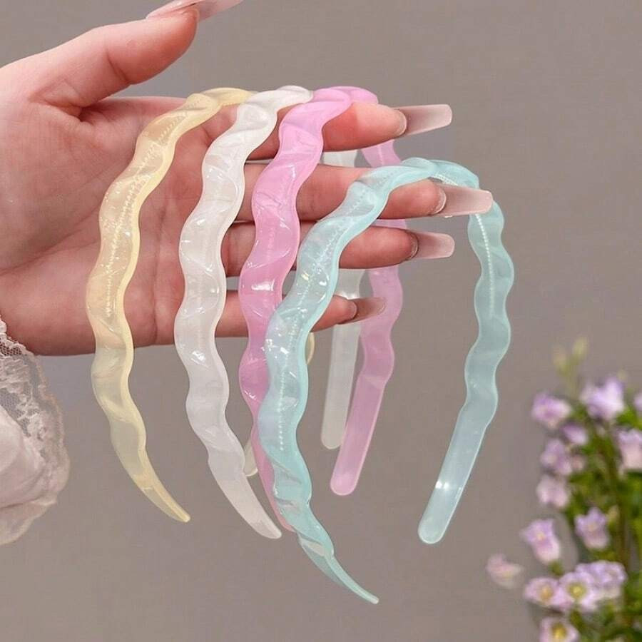 4pcs Mermaid Princess Transparent Jelly Color Acrylic Wavy Headbands, Non-Slip Teeth, For Washing... | SHEIN