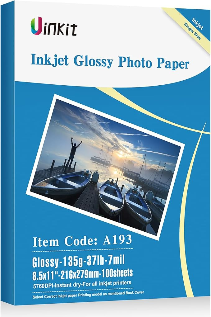 Uinkit 37lb Thin Flyer Paper Glossy 8.5x11 Inkjet 100 Sheets Single Side DIY Chip Bag 135gsm Phot... | Amazon (US)