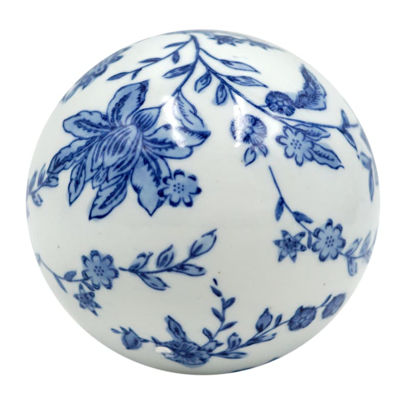 Blue & White Floral Porcelain Sphere, 4" | At Home