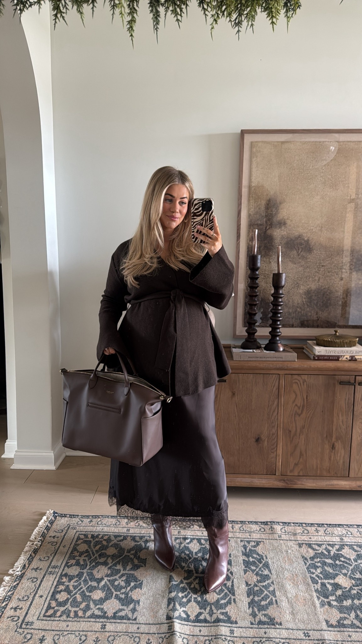 Outfit for lunch and shopping today🤎✨ 

Sweater- XL
Skirt- 2XL (stretchy waistband so sized up to give me more room for the bump) 

#LTKootd #LTKMidsize