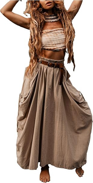 Thaluta Women's Maxi Boho Skirt with Pockets Bohemian Organic Cotton Hippie Gypsy | Amazon (US)