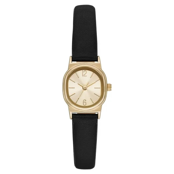 Time and Tru Women's Analog Wristwatch: Gold Tone Oval Case; Black Faux Leather Strap (FMDOTT061) | Walmart (US)