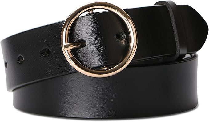 SUOSDEY Fashion Women Leather Belt for Dresses Jeans Pants With Classic Round Buckle | Amazon (US)