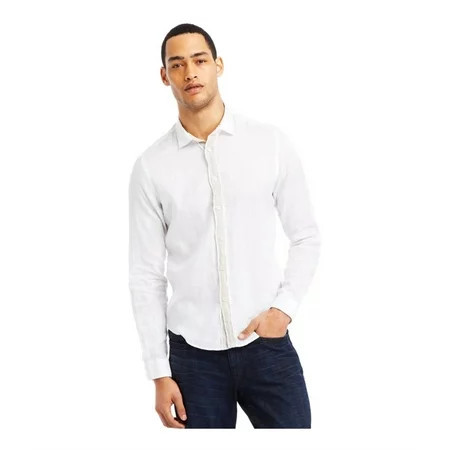 Kenneth Cole Mens Linen Blend Button Up Shirt White Small | Walmart (US)
