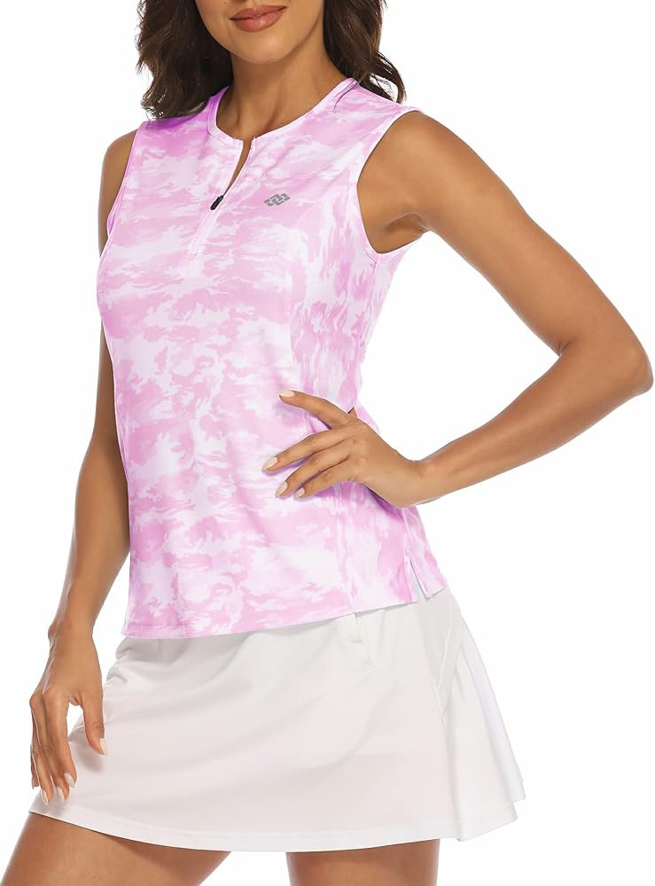 MoFiz Women's Sleeveless Golf Polo Shirts Quarter Zip Tennis Shirts Quick Dry Sun Protection Spor... | Amazon (US)
