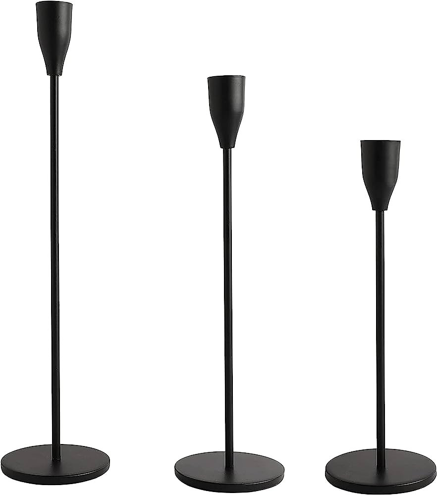 Matte Black Candle Holders Set of 3 - Black Candlstick Holders - Taper Candle Holder for Wedding,... | Amazon (US)
