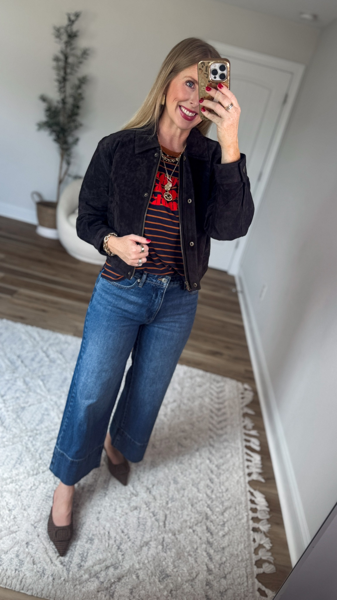Weekend Walmart Wins try-on
100% suede jacket- small
Book tee- medium 
Cropped wide leg jeans- 6

#LTKootd