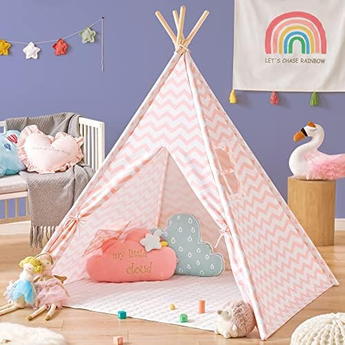Tiny Land Kids-Teepee-Tent with Soft Mat & Star Lights String, Cotton Kids Play-Tent, for 3,4,5,6... | Amazon (US)