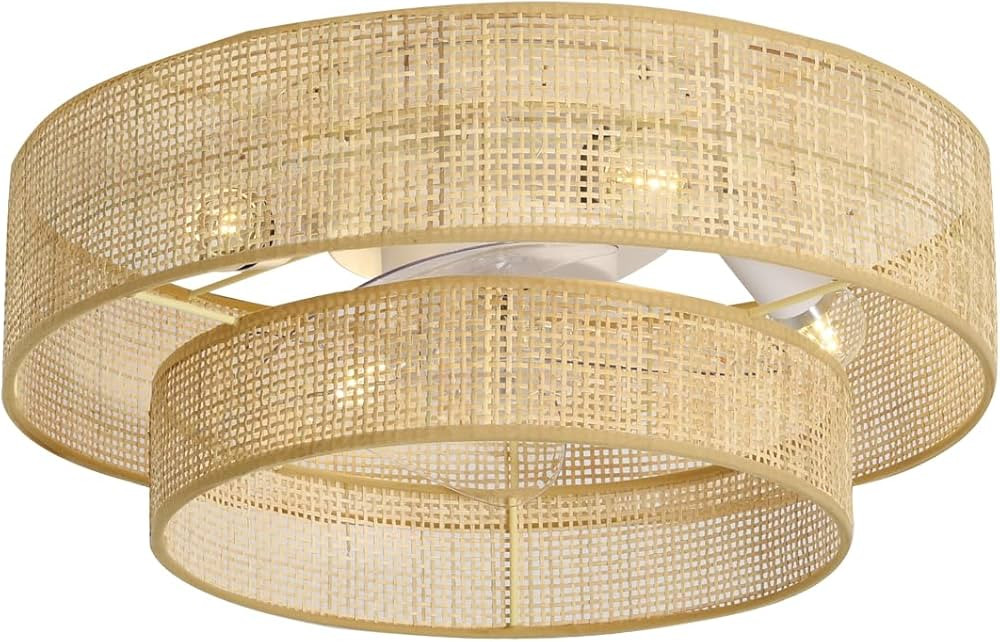 20" Bamboo Flush Mount Ceiling Fan With Light And Remote Control.Boho Chic Wicker Rattan Caged Fa... | Amazon (US)