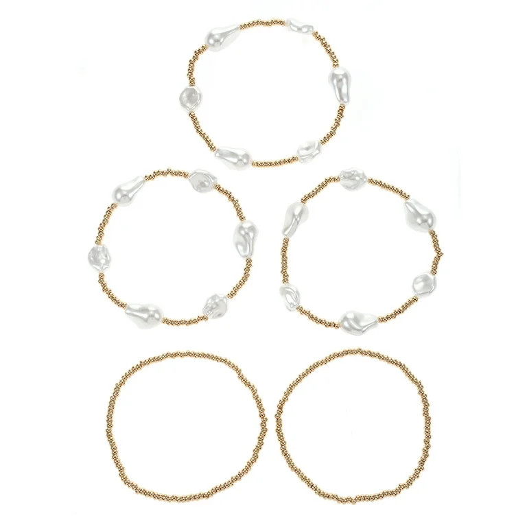 Time and Tru 5-Piece Pearl & Beaded Bracelet Set | Walmart (US)