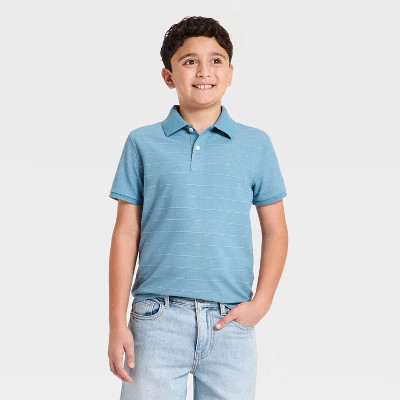 Boys' Short Sleeve Pique Striped Polo Shirt - Cat & Jack™ Blue L | Target