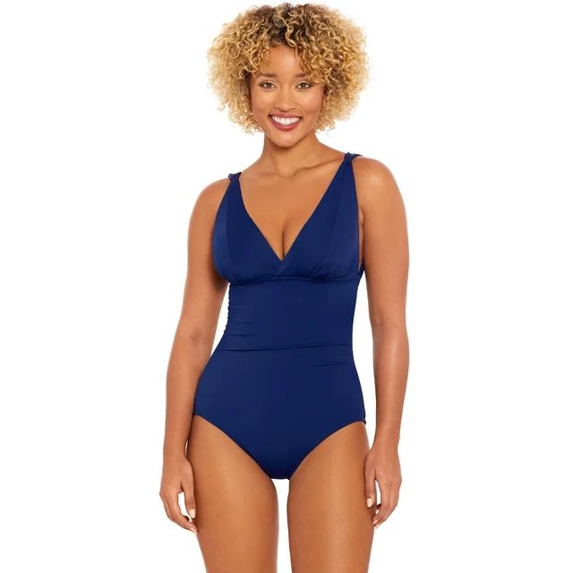 Time and Tru Women's and Plus Plunge V Neck One Piece Swimsuit, Sizes XS-3X | Walmart (US)