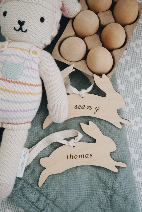 Easter Bunny Name Tag for Basket Wooden Easter Basket Charm | Etsy | Etsy (US)