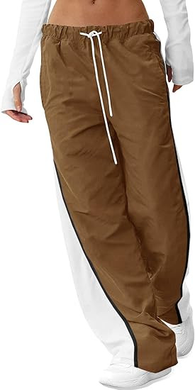 Fisoew Women's Baggy Wide Leg Track Pants Casual Drawstring Elastic Waisted Color Block Workout Y... | Amazon (US)