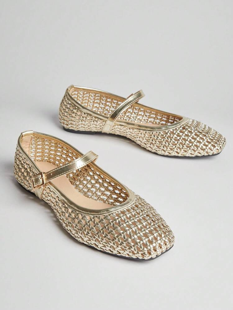 SHUZIA Women's Casual  Woven PU Square Toe  Comfortable Mary Jane Ballet Flat For Christmas Valentine's Day | SHEIN