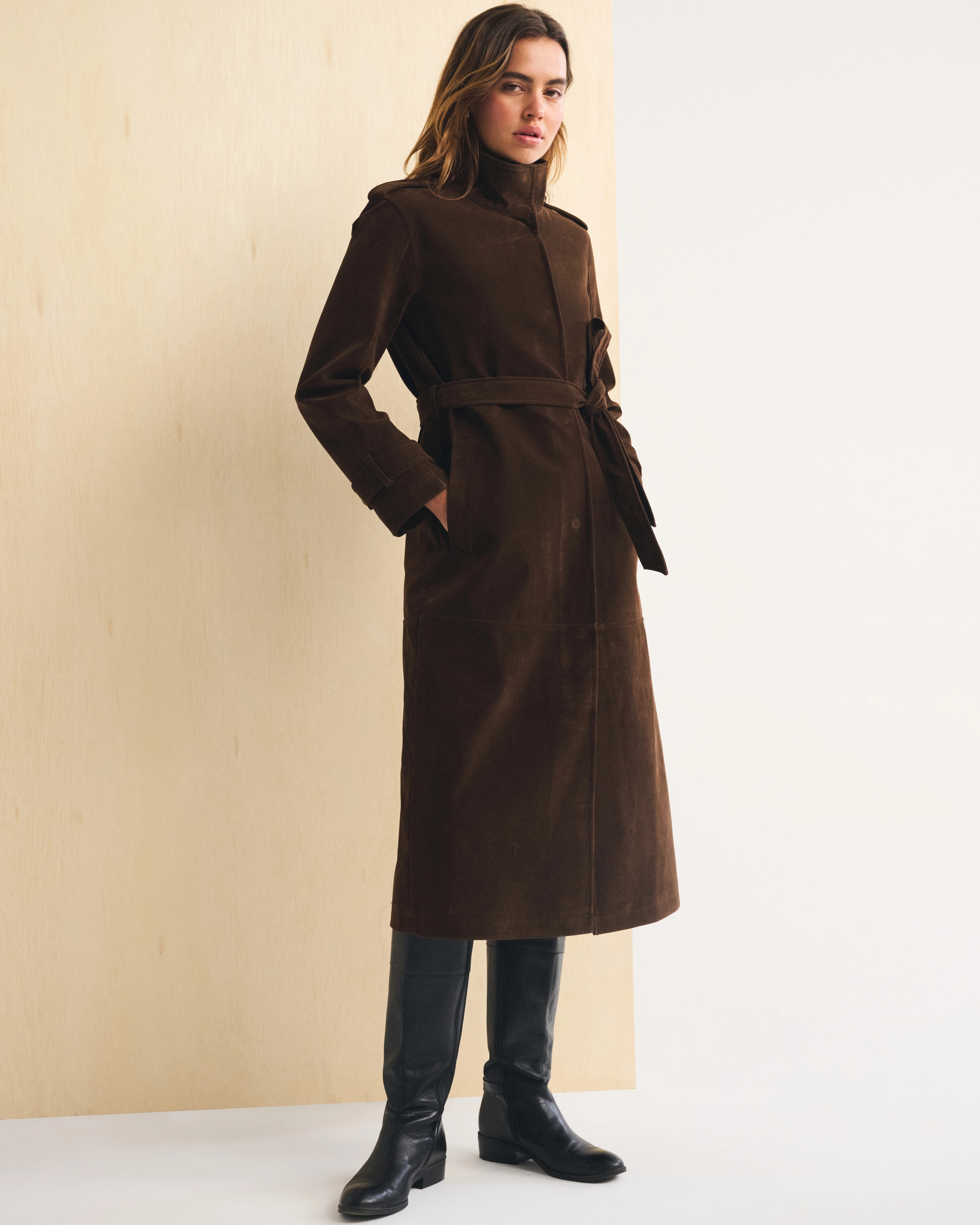 Vegan Suede Long Trench Coat | Abercrombie & Fitch (US)