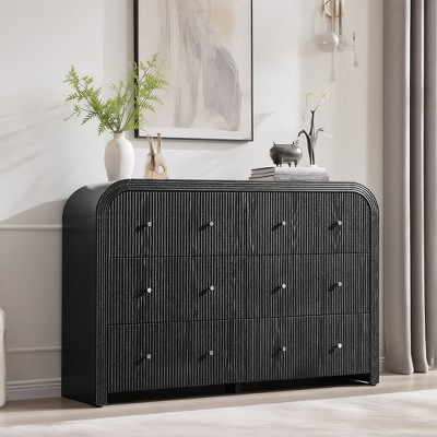 Modern 6 Drawer Dresser, Fluted Design with Thickened Curved Profile, 54" Wide Wood Storage Organizer for Bedroom, Living Room, Hallway Natural Oak | Target