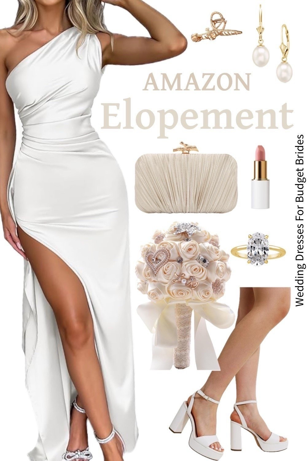 Elopement wedding day look for the bride to be. All from Amazon.

The elegant white dress could also work for engagement photos, a rehearsal dinner, reception, or honeymoon dress.

#LTKFindsUnder50 #LTKWedding #LTKSeasonal